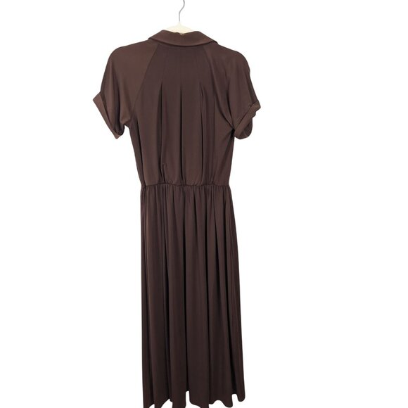 Maggy London Vintage Brown Button Down Midi Dress Collared, Short Sleeve 8 - Picture 2 of 11